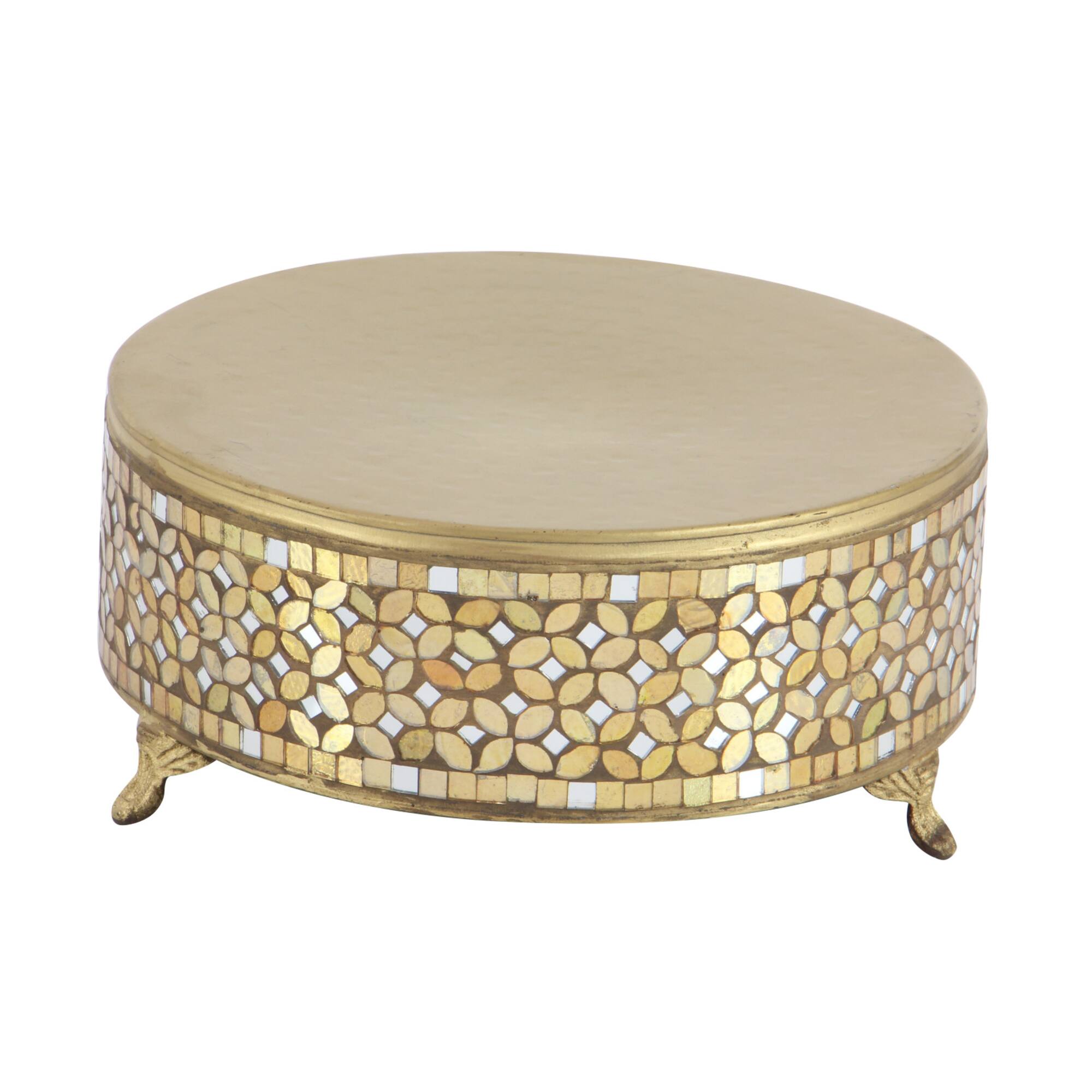 Gold Glam Round Metal & Glass Mosaic Cake Stand, 3ct.